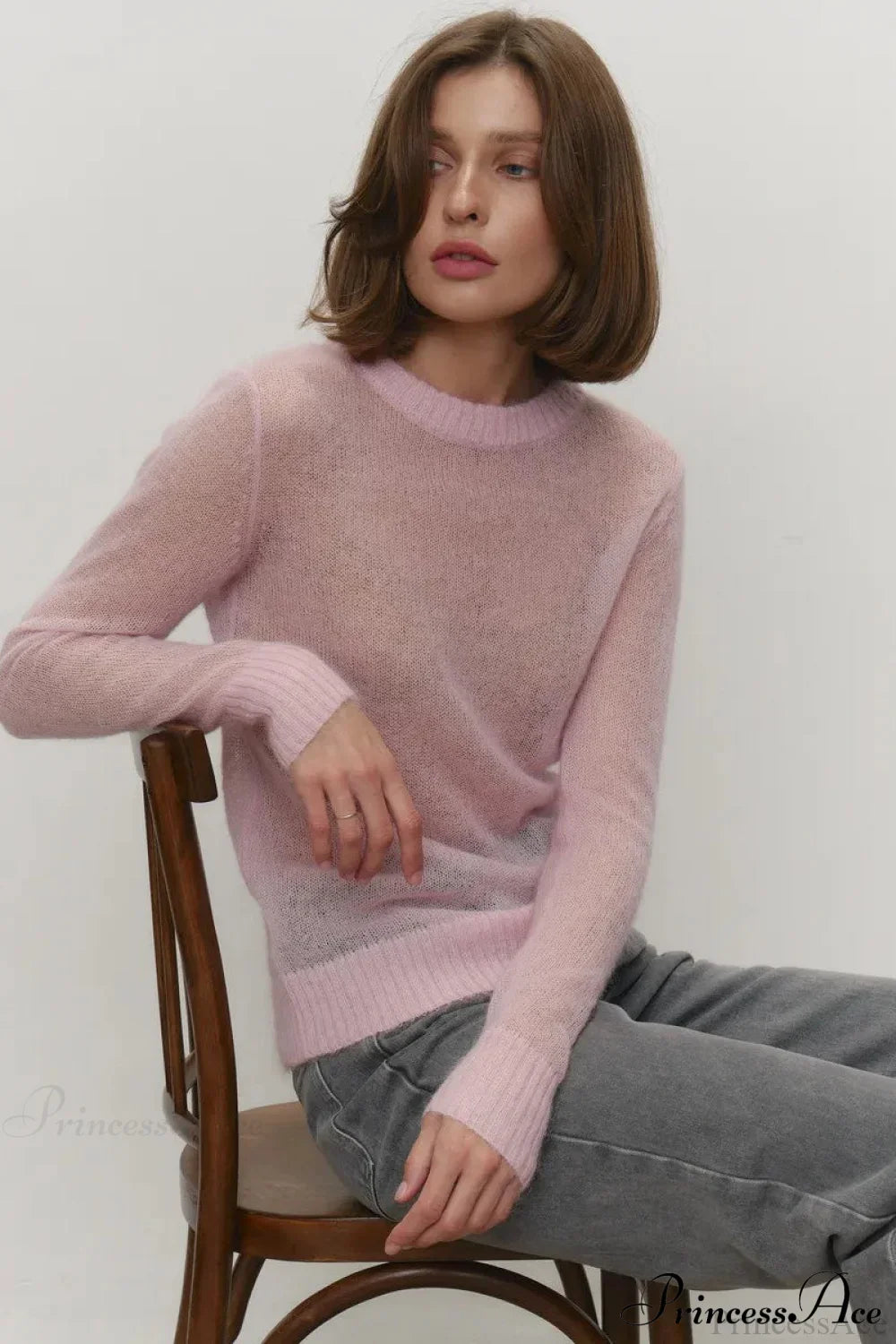 Candy Pastels Sheer Crew Neck Lightweight Knit Top image 7
