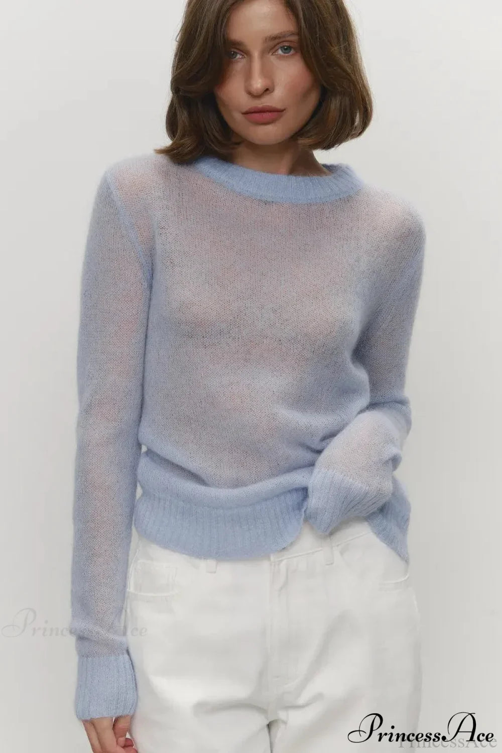 Candy Pastels Sheer Crew Neck Lightweight Knit Top image 1