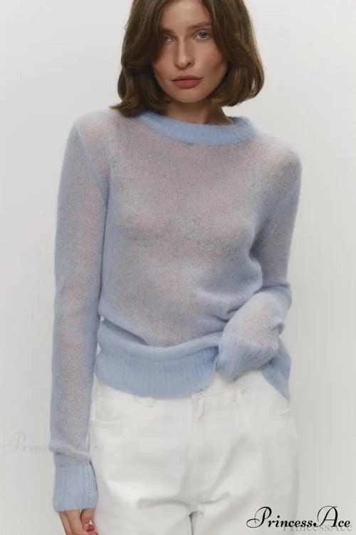 Candy Pastels Sheer Crew Neck Lightweight Knit Top image 1