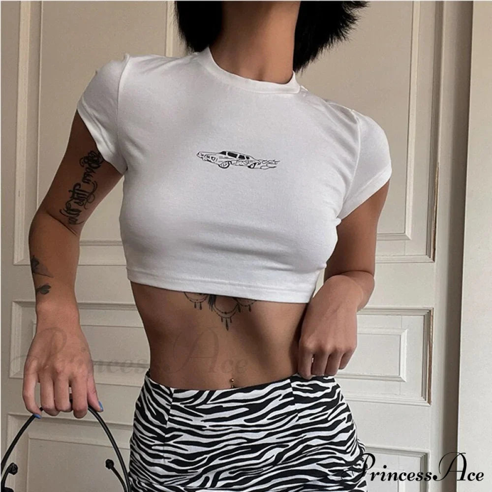 Car Print Stylish White Baby Tee image 3