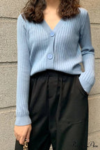 Cardigan Button with Ribbed V-neckline image 7