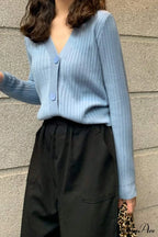 Cardigan Button with Ribbed V-neckline image 10