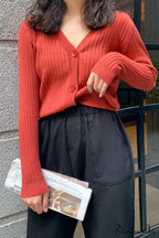 Cardigan Button with Ribbed V-neckline image 13