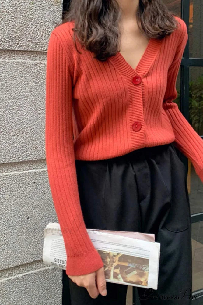 Cardigan Button with Ribbed V-neckline image 11