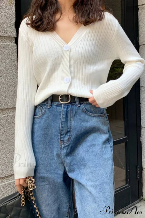 Cardigan Button with Ribbed V-neckline image 1