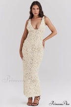 Carena Plunge Floral Charming Applique Maxi Dress image 1