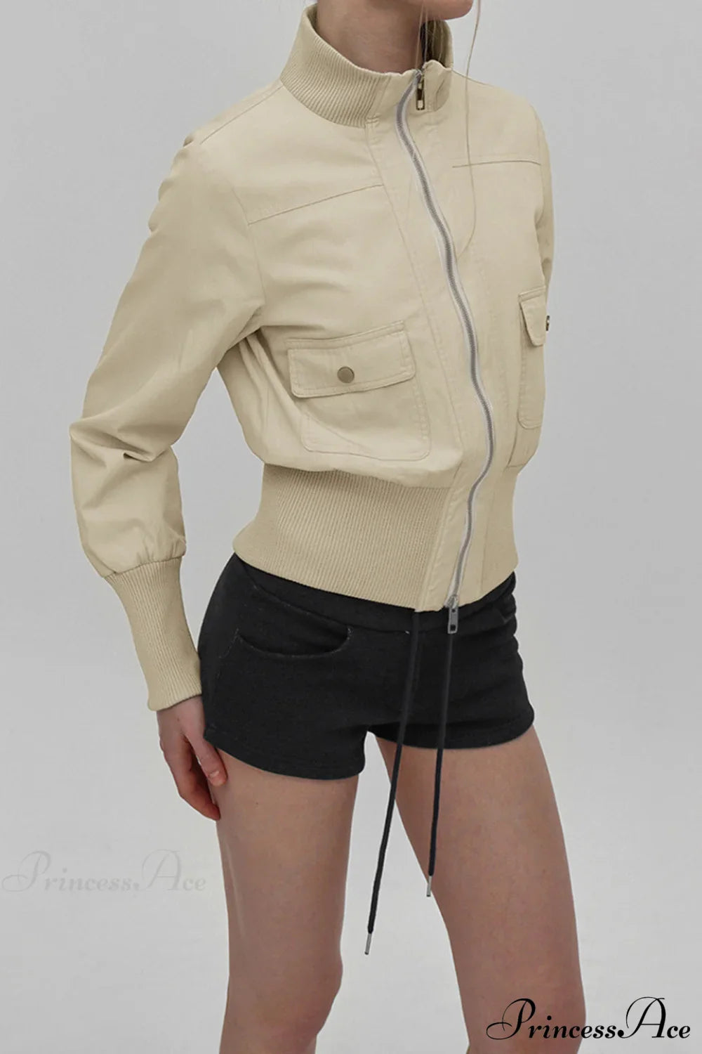 Cargo Zip Pocket Stand Collar Waist Casual Jacket image 3