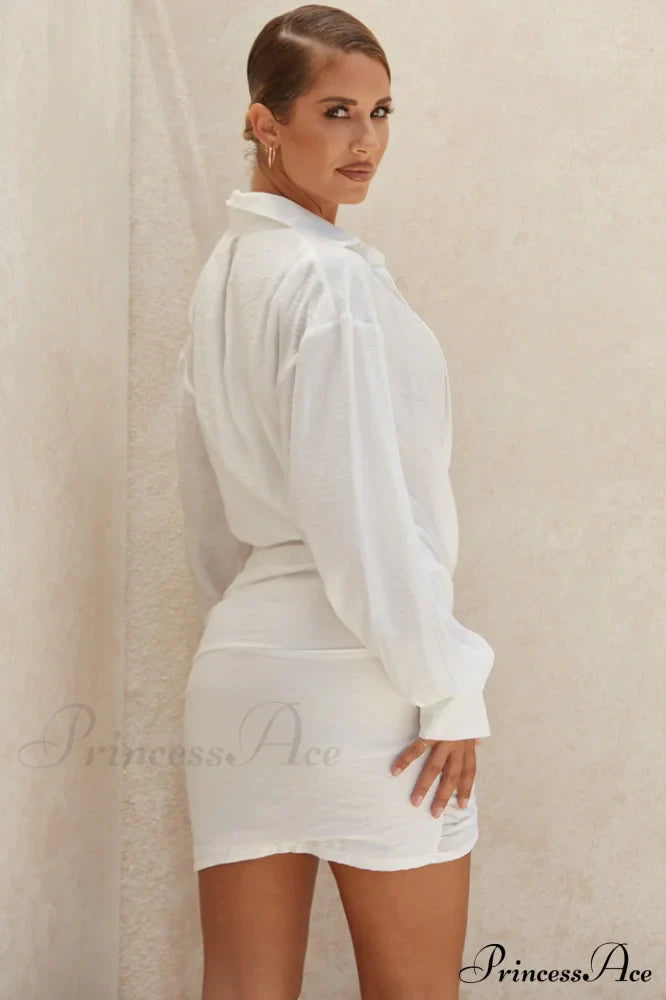 Carys White Stylish Draped Shirt Dress image 5