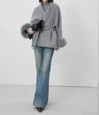 Cashmere Coat With Fur Cuffs Fox Fur Overcoat image 1