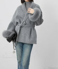 Cashmere Coat With Fur Cuffs Fox Fur Overcoat image 3