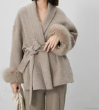 Cashmere Coat With Fur Cuffs Fox Fur Overcoat image 2