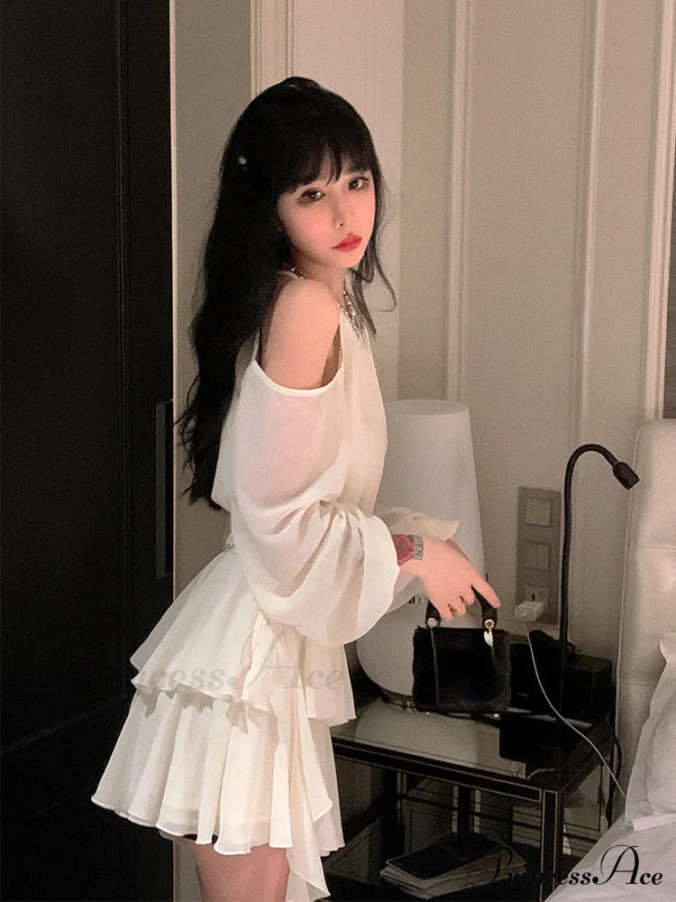 Casual Arm Autumn Korean Party Gown Long Mini Gown Fairy Elegant Fashion Brief Female image 3