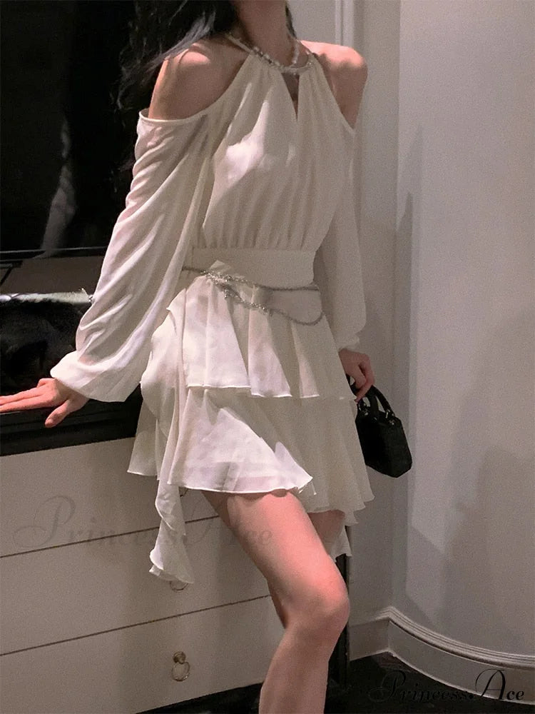 Casual Arm Autumn Korean Party Gown Long Mini Gown Fairy Elegant Fashion Brief Female image 2