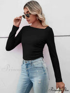 Casual Arm Neck Long Top Basic Asymmetrical T-Shirt image 7