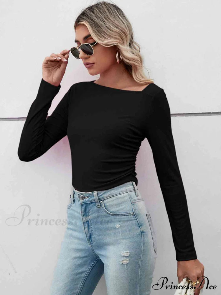 Casual Arm Neck Long Top Basic Asymmetrical T-Shirt image 7
