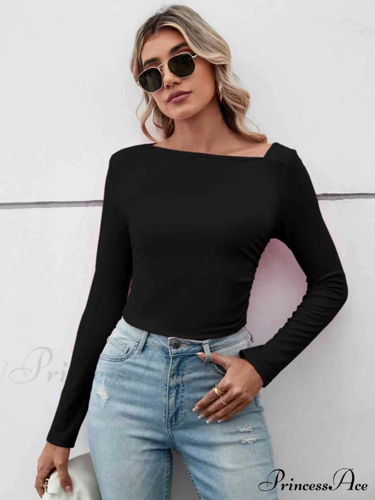 Casual Arm Neck Long Top Basic Asymmetrical T-Shirt image 2