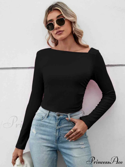 Casual Arm Neck Long Top Basic Asymmetrical T-Shirt image 2