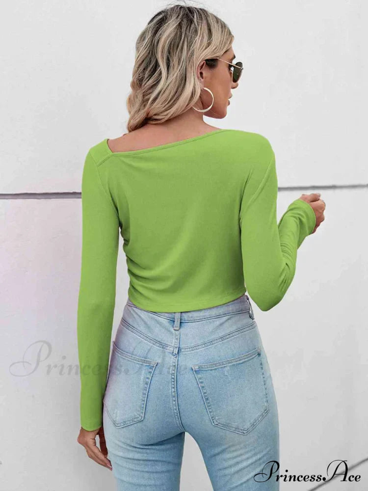 Casual Arm Neck Long Top Basic Asymmetrical T-Shirt image 16