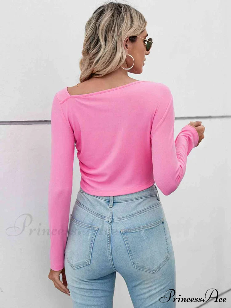 Casual Arm Neck Long Top Basic Asymmetrical T-Shirt image 3