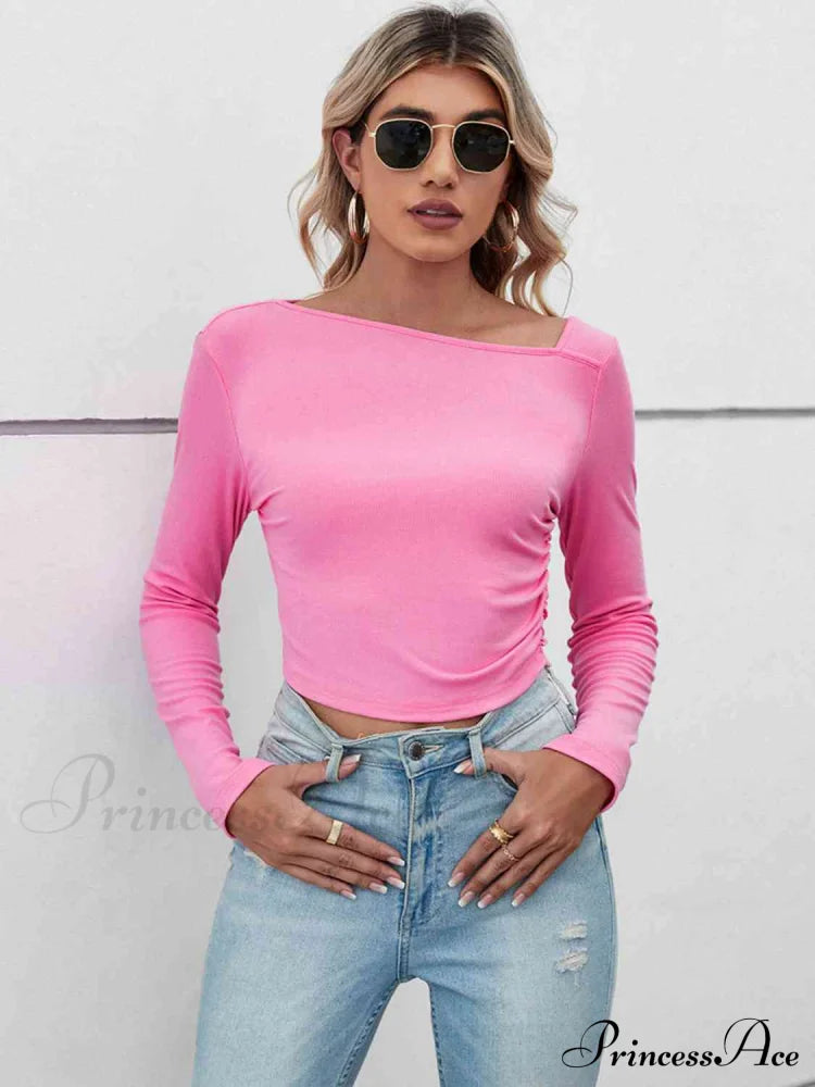 Casual Arm Neck Long Top Basic Asymmetrical T-Shirt image 5