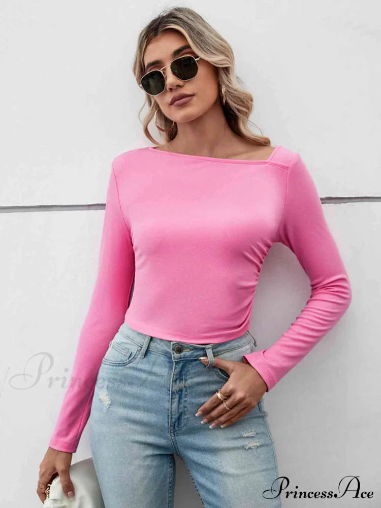Casual Arm Neck Long Top Basic Asymmetrical T-Shirt image 4