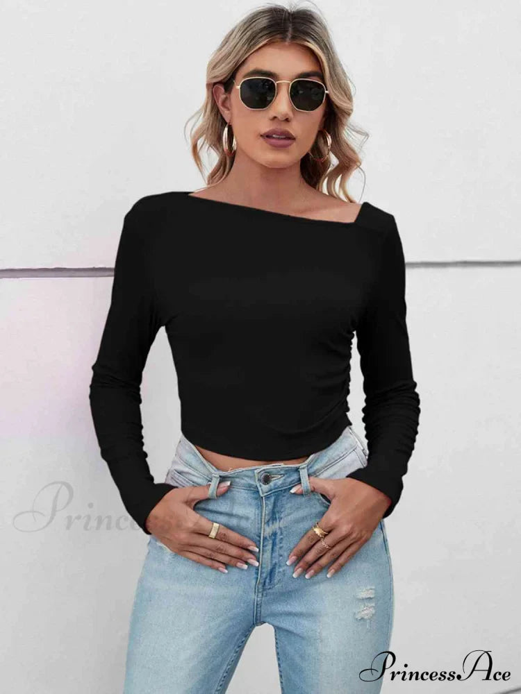 Casual Arm Neck Long Top Basic Asymmetrical T-Shirt image 6