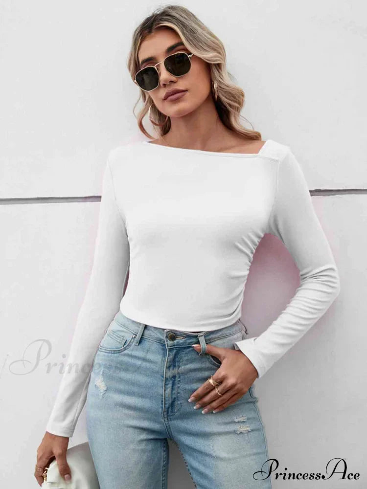 Casual Arm Neck Long Top Basic Asymmetrical T-Shirt image 9