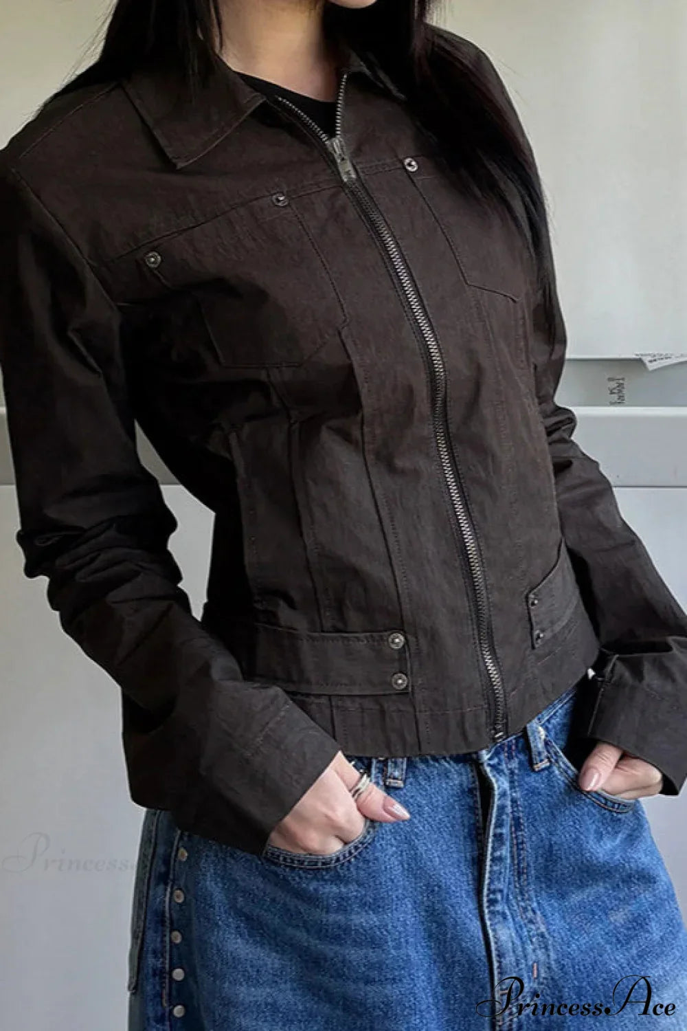Casual Cargo Solid Lapel Zip Jacket image 4