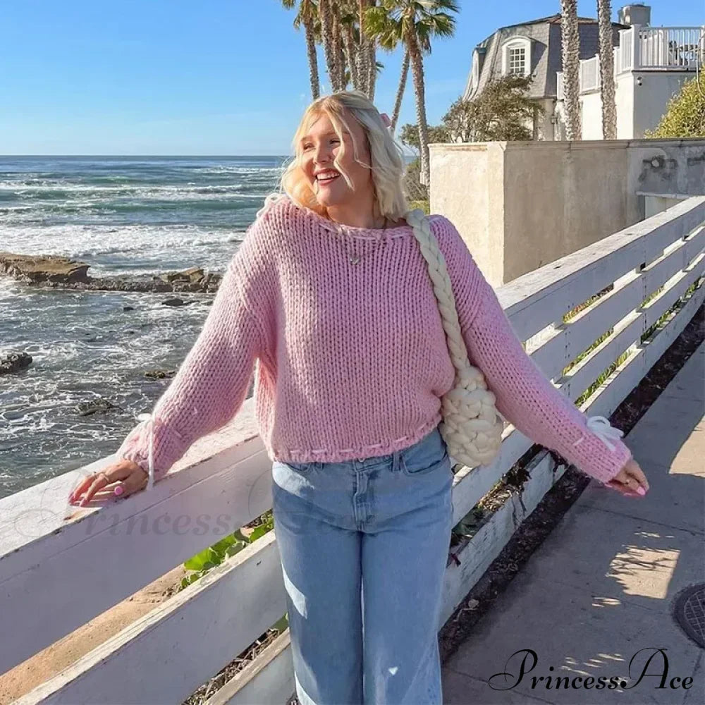 Casual Cozy Heart Print Loose O-neck Long Sleeve Stylish Warm Sweater image 9