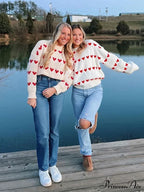 Casual Cozy Heart Print Loose O-neck Long Sleeve Stylish Warm Sweater image 3