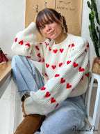 Casual Cozy Heart Print Loose O-neck Long Sleeve Stylish Warm Sweater image 4