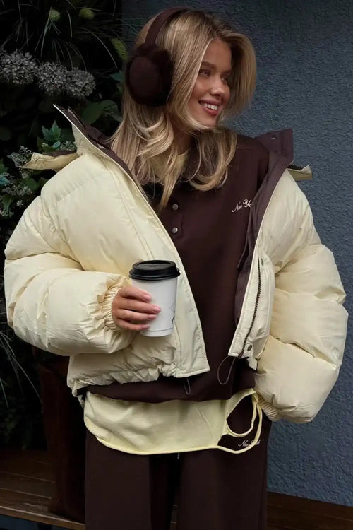 Casual Cropped Color Block Cotton Coat image 2