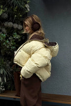 Casual Cropped Color Block Cotton Coat image 5