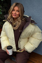 Casual Cropped Color Block Cotton Coat image 4