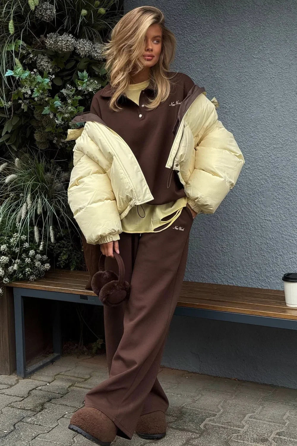 Casual Cropped Color Block Cotton Coat image 3