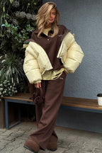 Casual Cropped Color Block Cotton Coat image 3