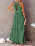 Casual Elegant Ruffle Halter Sleeveless Classic Female Party Outfits Beach Maxi Dress image 2