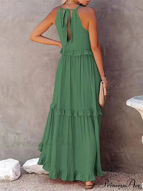 Casual Elegant Ruffle Halter Sleeveless Classic Female Party Outfits Beach Maxi Dress image 2
