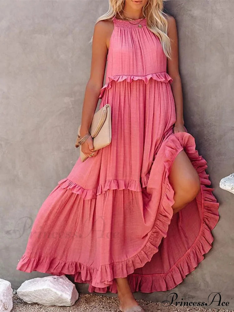 Casual Elegant Ruffle Halter Sleeveless Classic Female Party Outfits Beach Maxi Dress image 3