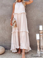 Casual Elegant Ruffle Halter Sleeveless Classic Female Party Outfits Beach Maxi Dress image 12