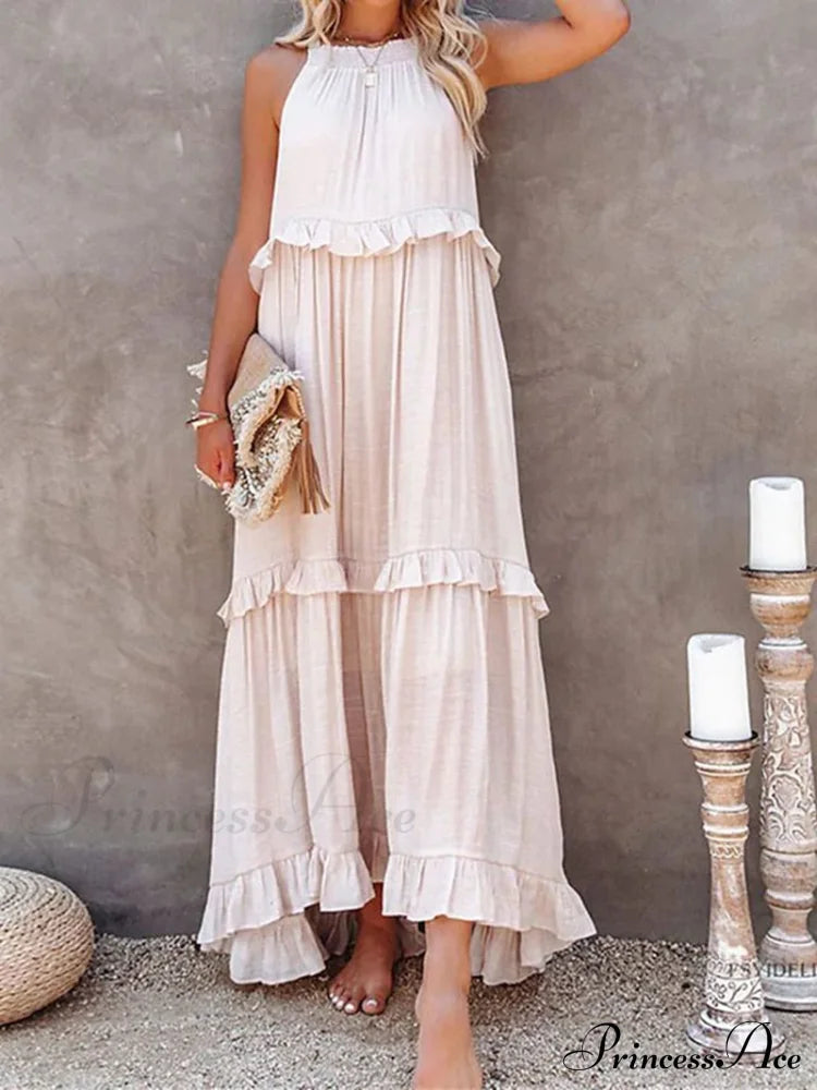 Casual Elegant Ruffle Halter Sleeveless Classic Female Party Outfits Beach Maxi Dress image 12