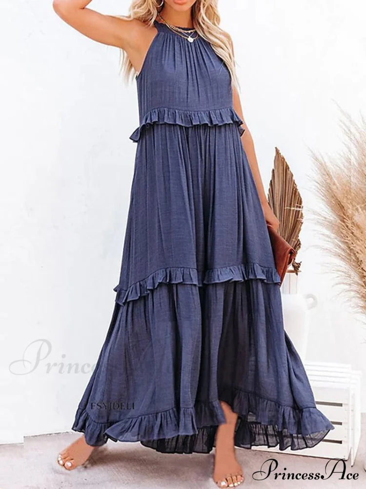 Casual Elegant Ruffle Halter Sleeveless Classic Female Party Outfits Beach Maxi Dress image 10