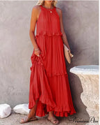Casual Elegant Ruffle Halter Sleeveless Classic Female Party Outfits Beach Maxi Dress image 11