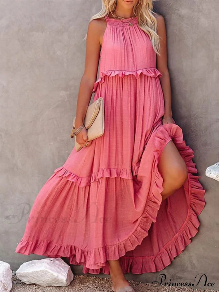Casual Elegant Ruffle Halter Sleeveless Classic Female Party Outfits Beach Maxi Dress image 6