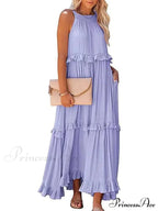 Casual Elegant Ruffle Halter Sleeveless Classic Female Party Outfits Beach Maxi Dress image 7