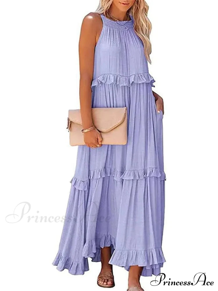 Casual Elegant Ruffle Halter Sleeveless Classic Female Party Outfits Beach Maxi Dress image 7