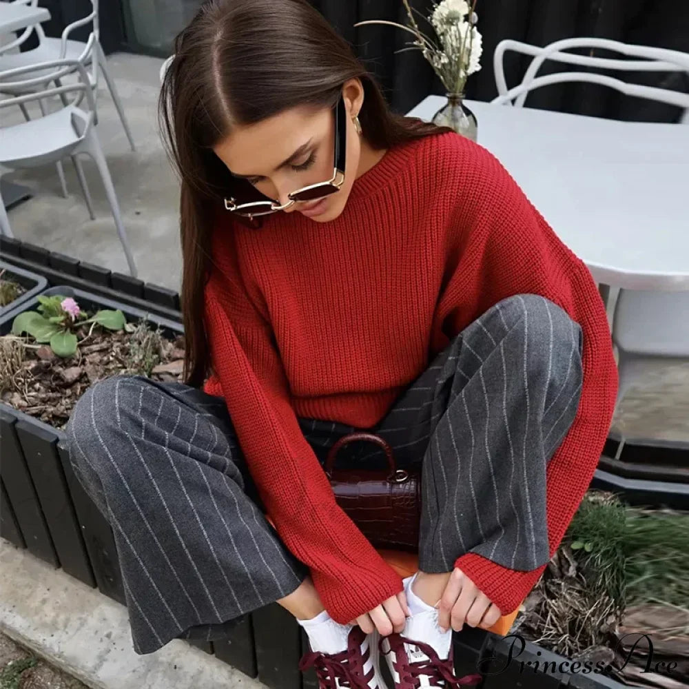 Casual Elegant Striped Cozy Oversize Autumnal Gray Fashionable Sweater image 13