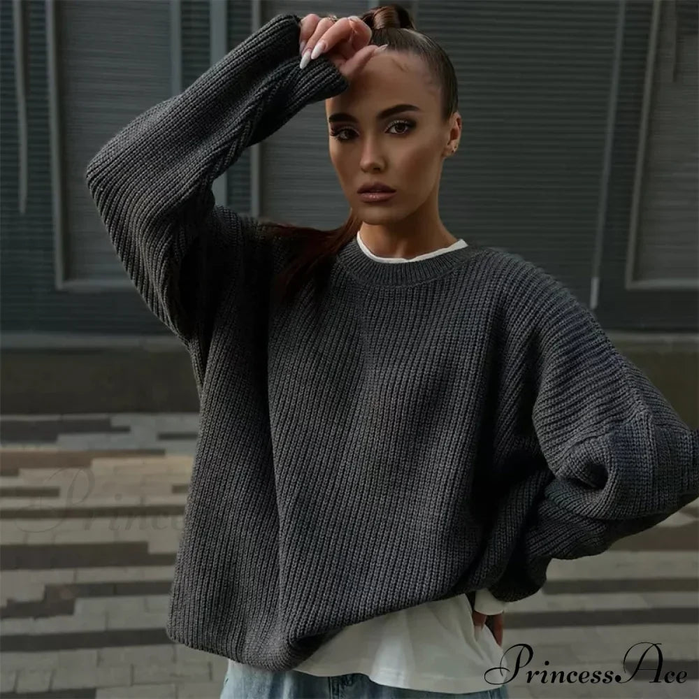 Casual Elegant Striped Cozy Oversize Autumnal Gray Fashionable Sweater image 7
