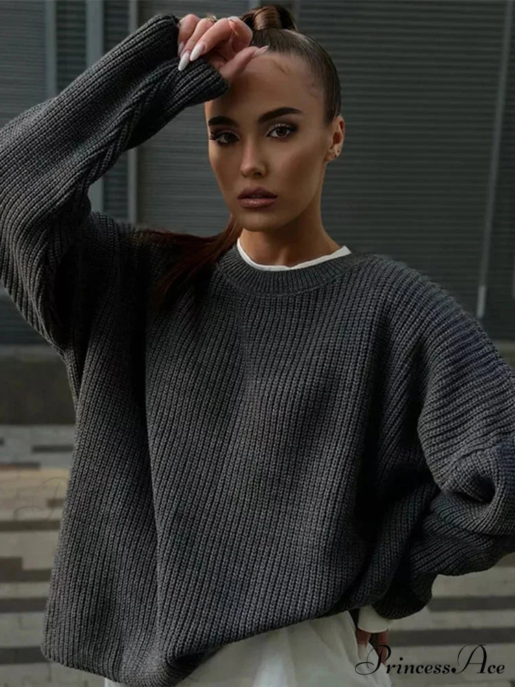 Casual Elegant Striped Cozy Oversize Autumnal Gray Fashionable Sweater image 3