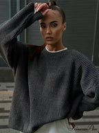 Casual Elegant Striped Cozy Oversize Autumnal Gray Fashionable Sweater image 3